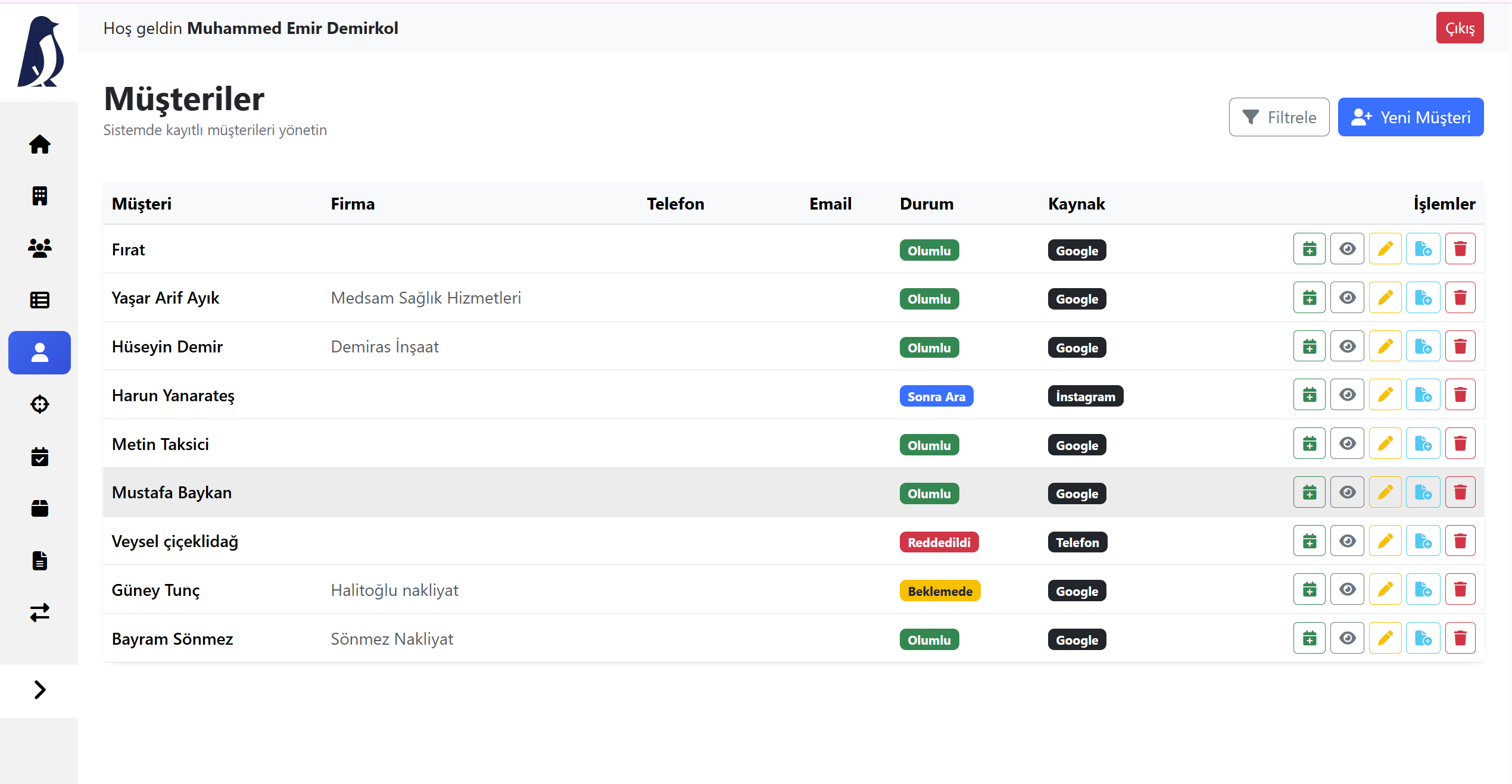 Müşteri Yönetim Paneli